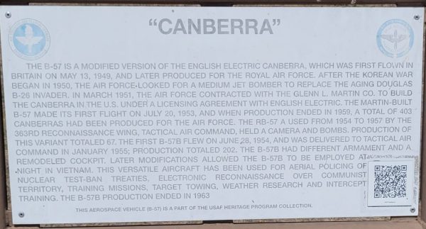 “CANBERRA” B-57 MEMORIAL AIRCRAFT PLAQUE