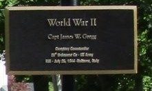 CAPT JAMES W GREGG WAR MEMORIAL PLAQUE
