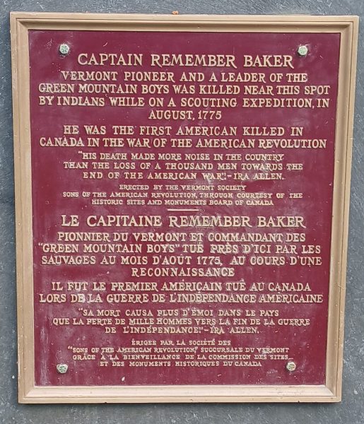 CAPTAIN REMEMBER BAKER REVOLUTIONARY WAR MEMORIAL PLAQUE
