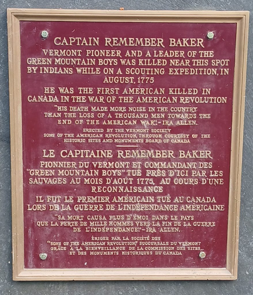 CAPTAIN REMEMBER BAKER REVOLUTIONARY WAR MEMORIAL PLAQUE