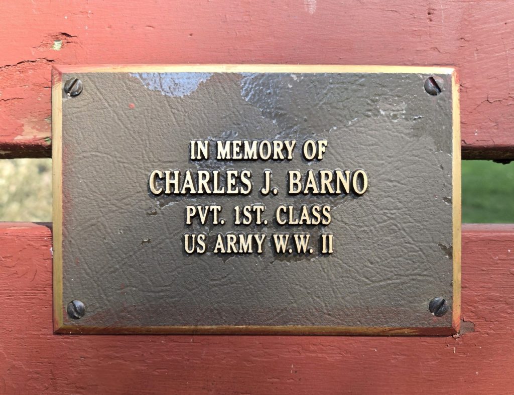 CHARLES J. BARNO WAR MEMORIAL BENCH PLAQUE