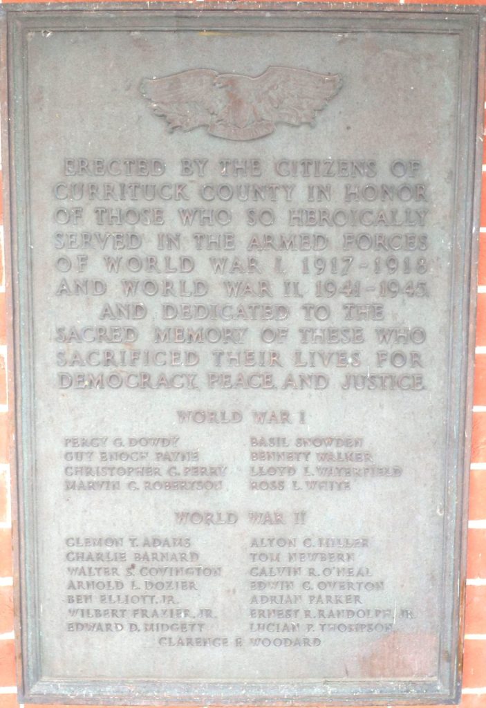 CITIZENS OF CURRITUCK COUNTY WORLD WARS MEMORIAL PLAQUE