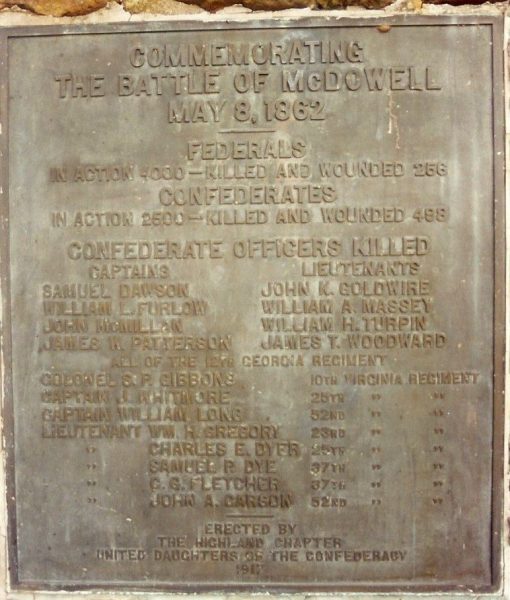 COMMEMORATING THE BATTLE OF MCDOWELL MEMORIAL PLAQUE