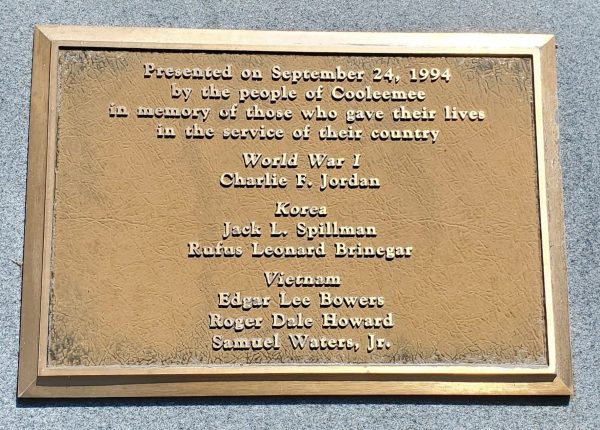 COOLEEMEE WAR VETERANS MEMORIAL PLAQUE