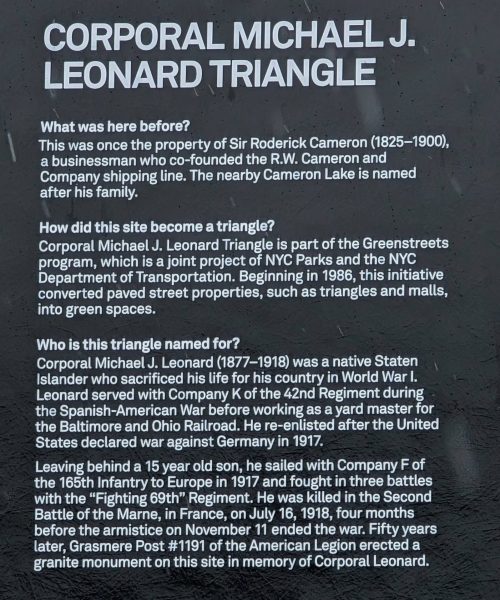 CORPORAL MICHAEL J. LEONARD TRIANGLE MEMORIAL PLAQUE