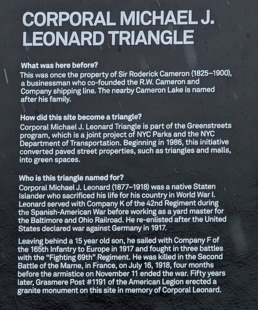 CORPORAL MICHAEL J. LEONARD TRIANGLE MEMORIAL PLAQUE