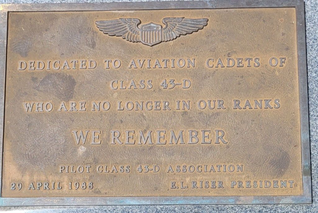 DEDICATED TO AVIATION CADETS CLASS 43-D MEMORIAL PLAQUE