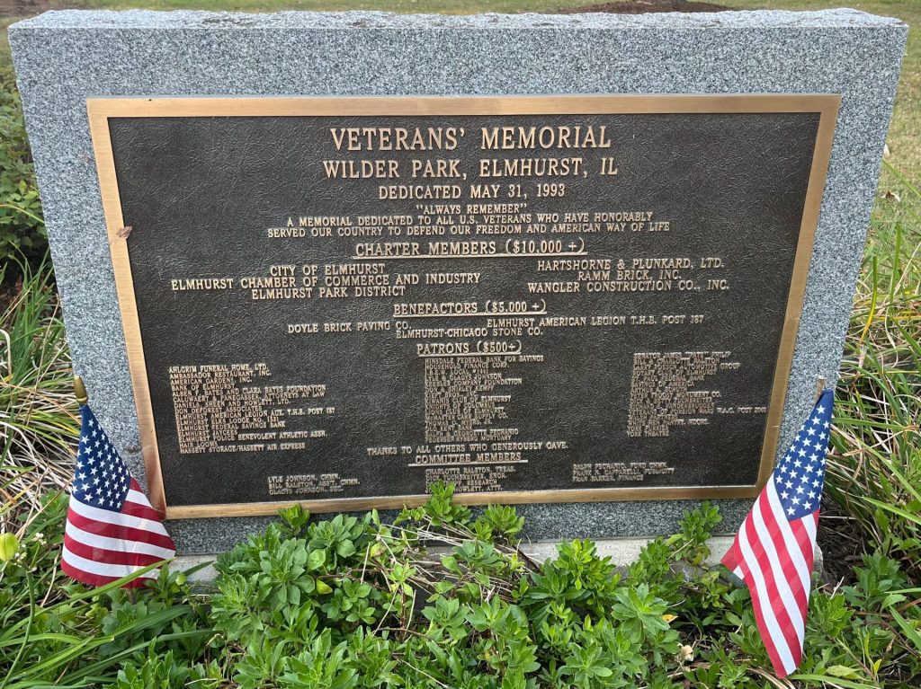 ELMHURST, IL VETERANS’ MEMORIAL PLAQUE A