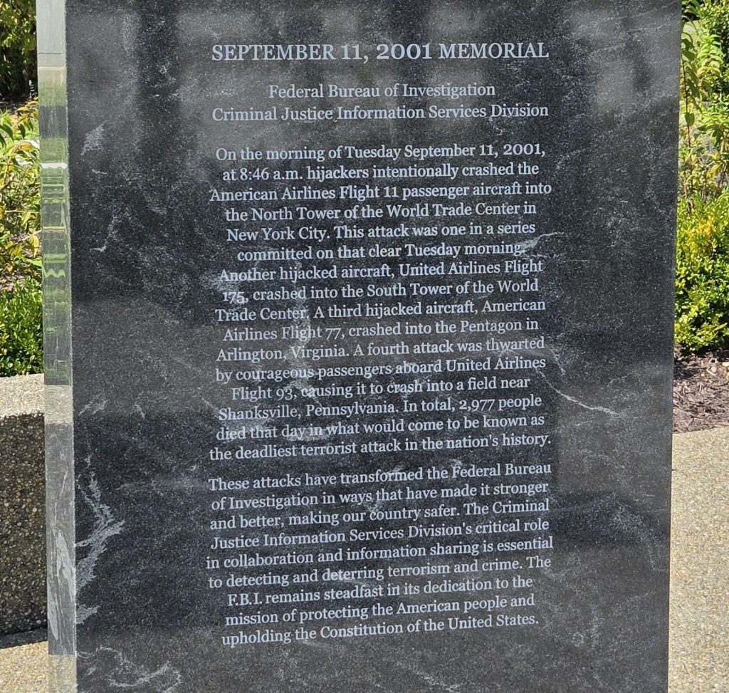 FBI SEPTEMBER 11, 2001 MEMORIAL STONE FRONT