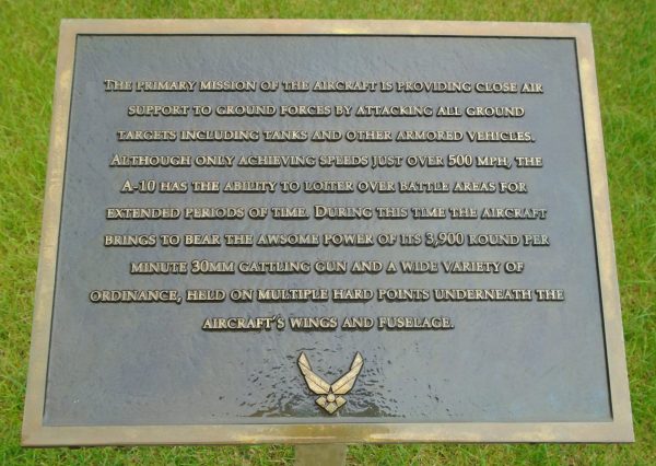 FAIRCHILD-REPUBLIC A-10A “THUNDERBOLT II” MEMORIAL AIRCRAFT PLAQUE D
