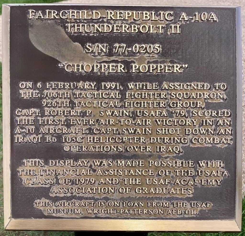 FAIRCHILD-REPUBLIC A-10A THUNDERBOLT II WAR MEMORIAL AIRCRAFT PLAQUE