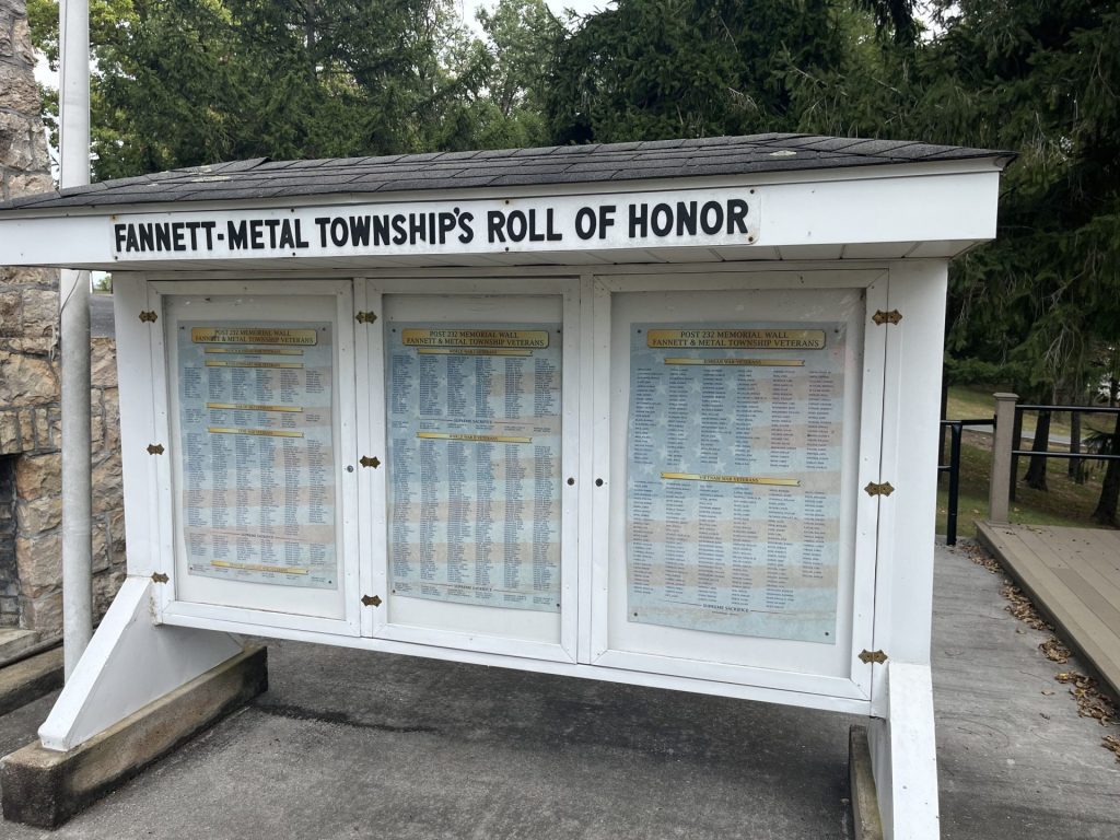 FANNETT-METAL TOWNSHIP’S ROLL OF HONOR MEMORIAL FRONT