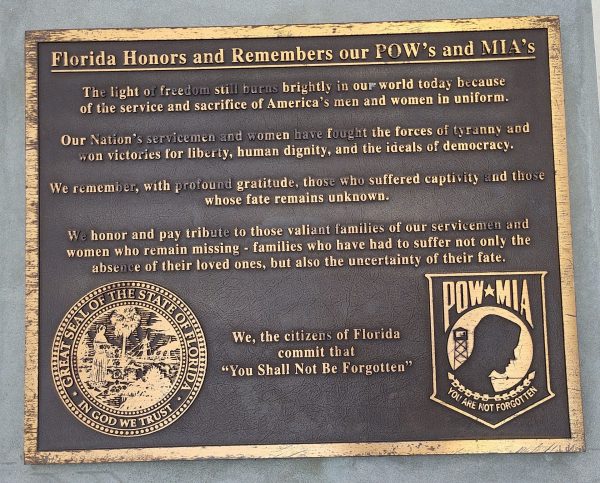 FLORIDA HONORS AND REMEMBERS OUR POW’S AND MIA’S MEMORIAL PLAQUE RUSKIN II