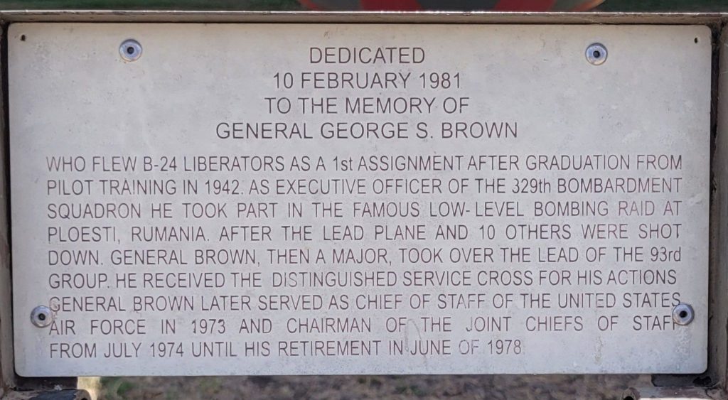 GENERAL GEORGE S. BROWN WAR MEMORIAL PLAQUE
