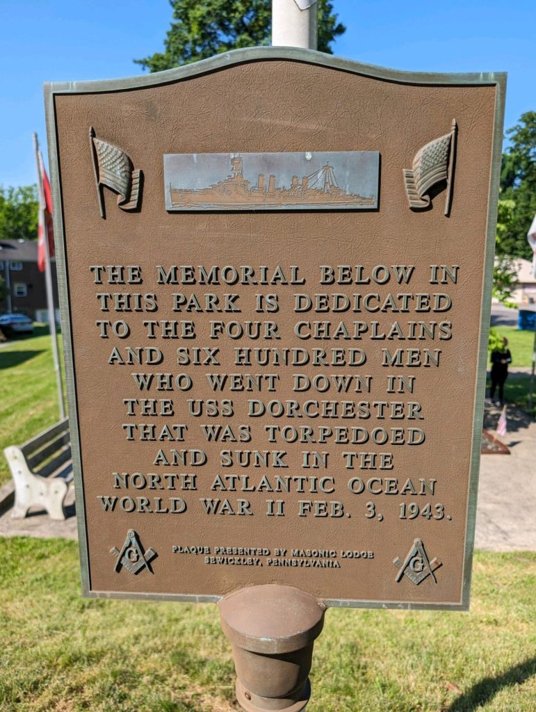 HONORING THE FOUR HEROIC CHAPLAINS WAR MEMORIAL MARKER