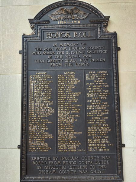 INGHAM COUNTY WORLD WAR SUPREME SACRIFICE MEMORIAL PLAQUE