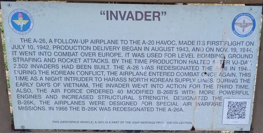 “INVADER” A-26C MEMORIAL AIRCRAFT PLAQUE