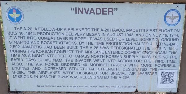 “INVADER” A-26C MEMORIAL AIRCRAFT PLAQUE