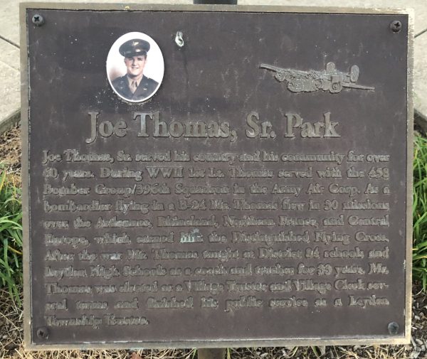 JOE THOMAS, SR. PARK WAR MEMORIAL PLAQUE