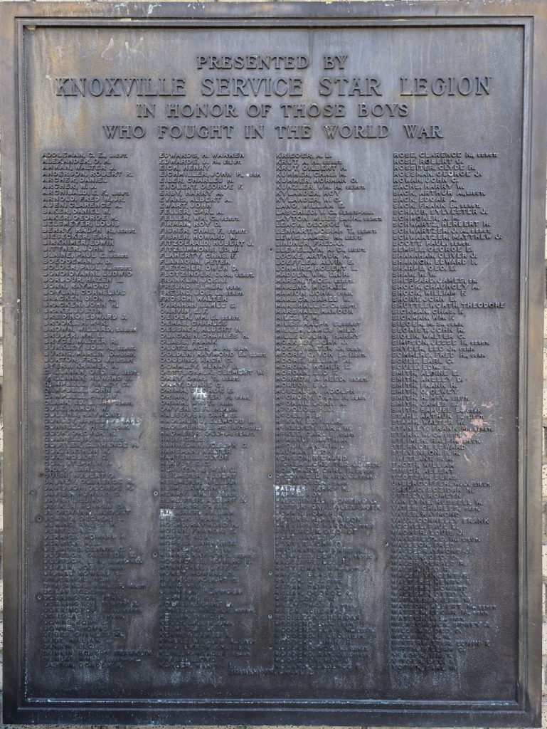 KNOXVILLE SERVICE STAR LEGION WORLD WAR MEMORIAL PLAQUE