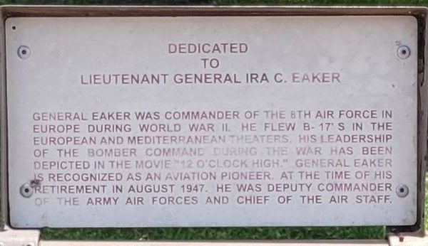 LIEUTENANT GENERAL IRA C. EAKER WAR MEMORIAL PLAQUE