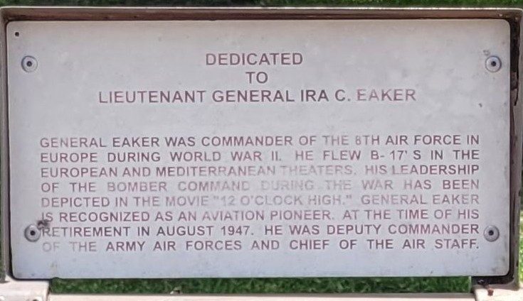 LIEUTENANT GENERAL IRA C. EAKER WAR MEMORIAL PLAQUE