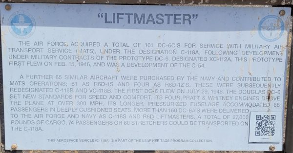 “LIFTMASTER” C-118A MEMORIAL AIRCRAFT PLAQUE