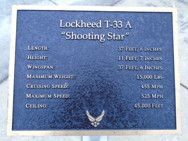 LOCKHEED T-33 A “SHOOTING STAR” MEMORIAL AIRCRAFT PLAQUE A EIELSON