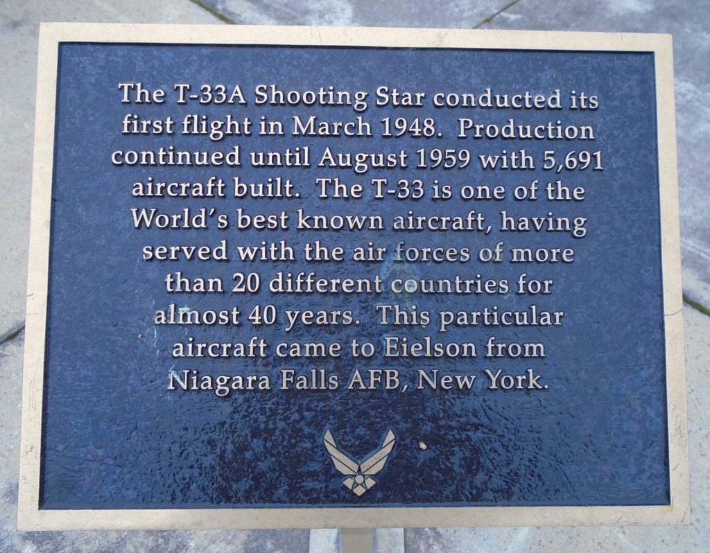 LOCKHEED T-33 A “SHOOTING STAR” MEMORIAL AIRCRAFT PLAQUE B EIELSON