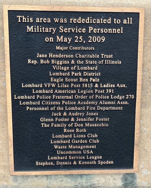 LOMBARD WAR VETERANS MEMORIAL PLAQUE C