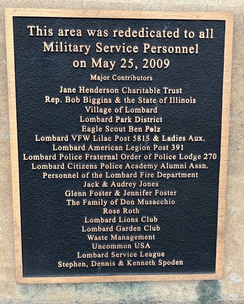 LOMBARD WAR VETERANS MEMORIAL PLAQUE C
