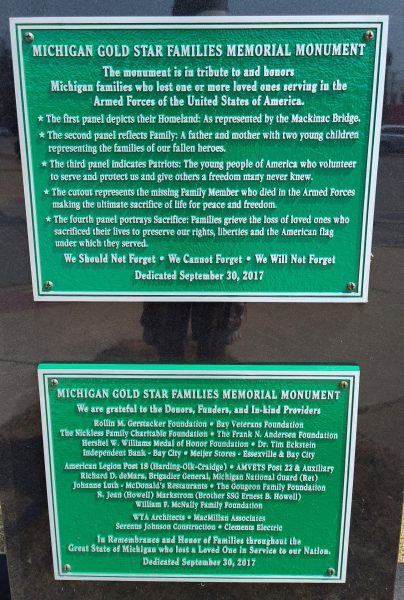 MICHIGAN GOLD STAR FAMILIES MEMORIAL MONUMENT PLAQUES