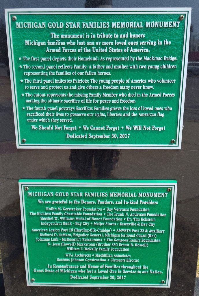 MICHIGAN GOLD STAR FAMILIES MEMORIAL MONUMENT PLAQUES