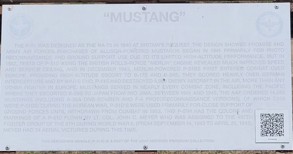“MUSTANG” P-51H MEMORIAL AIRCRAFT PLAQUE