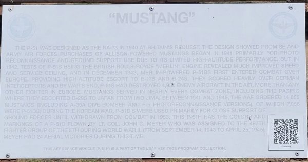 “MUSTANG” P-51H MEMORIAL AIRCRAFT PLAQUE