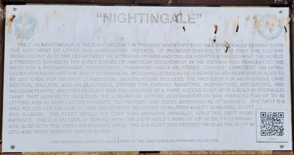 “NIGHTINGALE” C-9A MEMORIAL AIRCRAFT PLAQUE