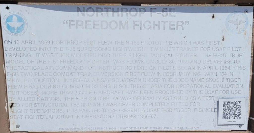 NORTHROP F-5E “FREEDOM FIGHTER” MEMORIAL AIRCRAFT PLAQUE