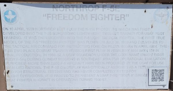 NORTHROP F-5E “FREEDOM FIGHTER” MEMORIAL AIRCRAFT PLAQUE