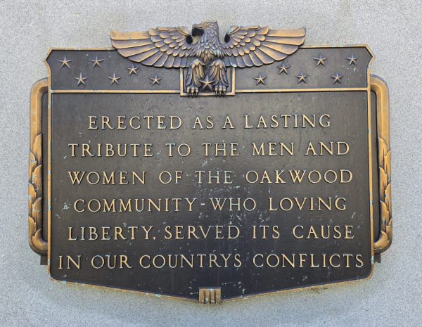 OAKWOOD COMMUNITY VETERANS OF CONFLICTS MEMORIAL PLAQUE
