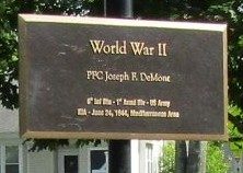 PFC JOSEPH F. DEMONT WAR MEMORIAL PLAQUE