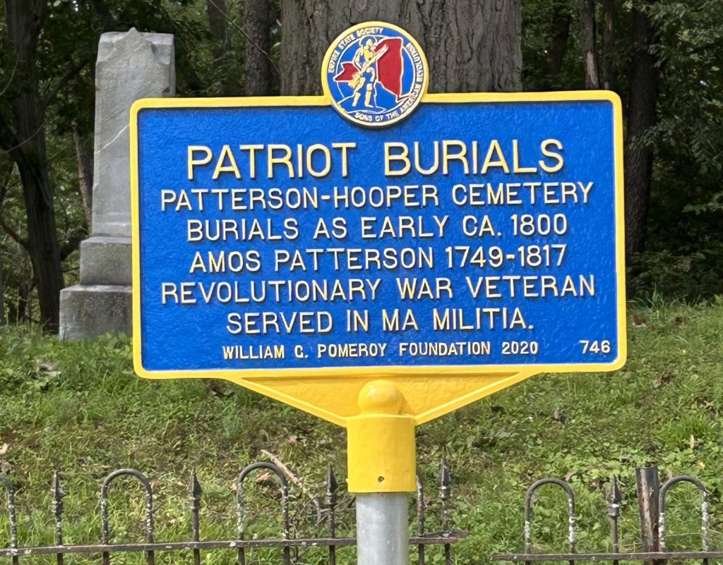 PATRIOT BURIALS PATTERSON-HOOPER CEMETERY REVOLUTIONARY WAR MEMORIAL MARKER