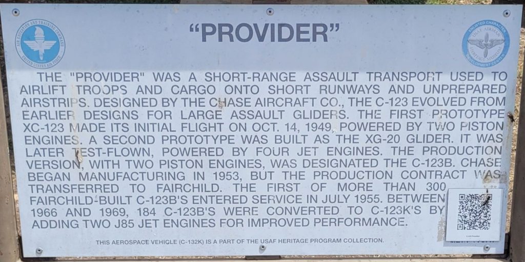 “PROVIDER” C-123K MEMORIAL AIRCRAFT PLAQUE