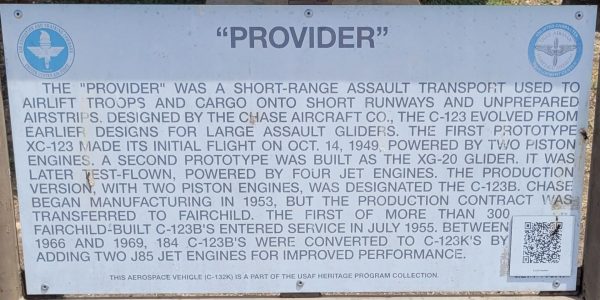 “PROVIDER” C-123K MEMORIAL AIRCRAFT PLAQUE