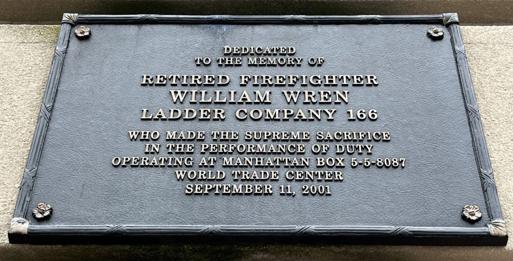 RETIRED FIREFIGHTER WILLIAM WREN MEMORIAL PLAQUE