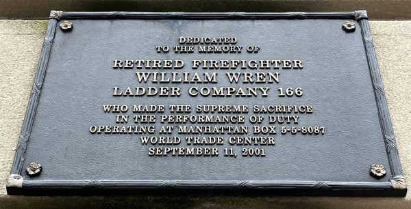 RETIRED FIREFIGHTER WILLIAM WREN MEMORIAL PLAQUE