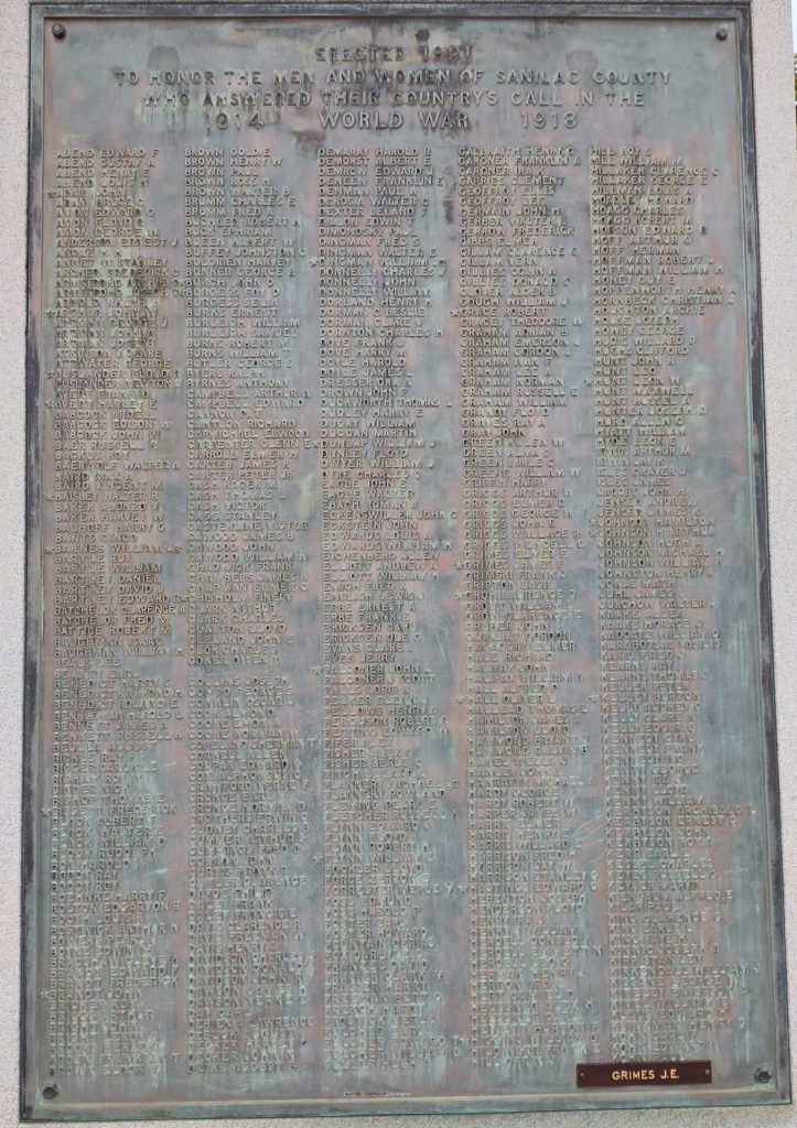 SANILAC COUNTY WORLD WAR VETERANS MEMORIAL PLAQUE A