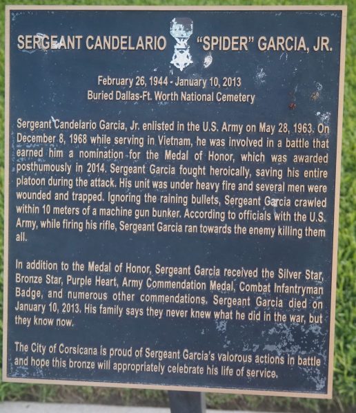 SERGEANT CANDELARIO “SPIDER” GARCIA, JR. MEDAL OF HONOR WAR MEMORIAL PLAQUE
