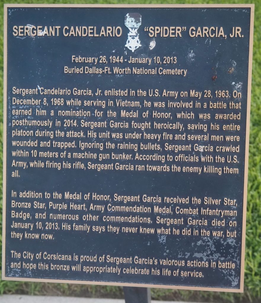 SERGEANT CANDELARIO “SPIDER” GARCIA, JR. MEDAL OF HONOR WAR MEMORIAL PLAQUE