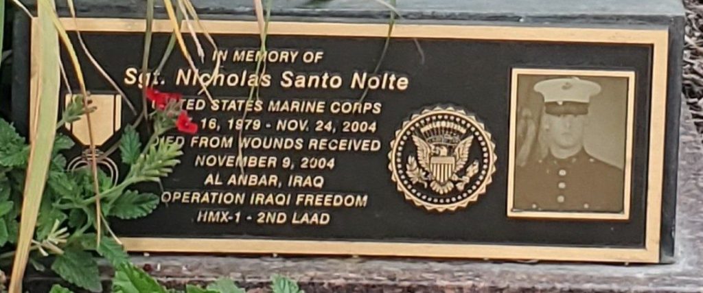 SGT. NICHOLAS SANTO NOLTE WAR MEMORIAL PLAQUE