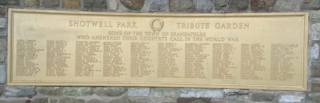 SHOTWELL PARK TRIBUTE GARDEN WORLD WAR MEMORIAL PLAQUE